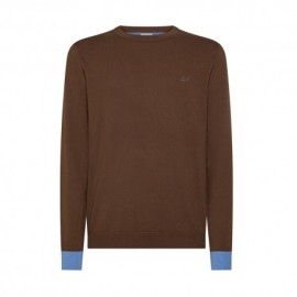 Sun 68 Maglia Maniche Lunghe Toppa Polsini Contrasto Marrone Uomo