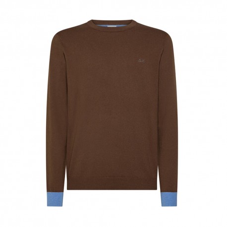 Sun 68 Maglia Maniche Lunghe Toppa Polsini Contrasto Marrone Uomo