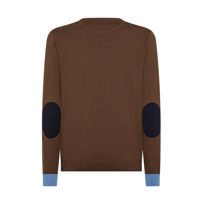 Sun 68 Maglia Maniche Lunghe Toppa Polsini Contrasto Marrone Uomo