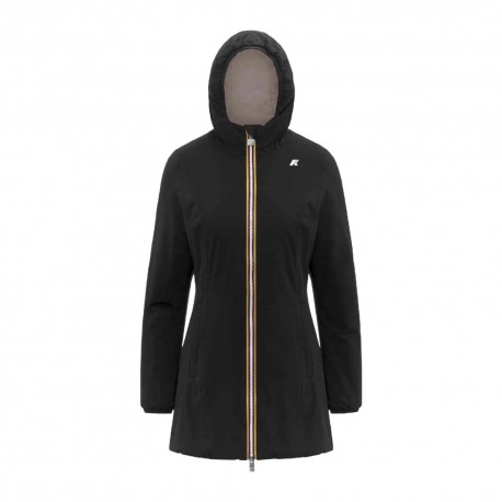 K-Way Giacca Lunga Denise Strech Warm Revers Nero Beige Donna