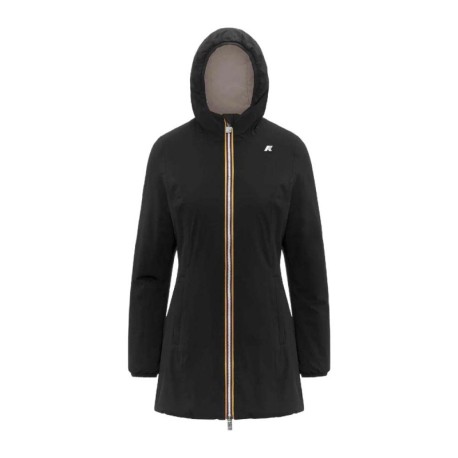 K-Way Giacca Lunga Denise Strech Warm Revers Nero Beige Donna
