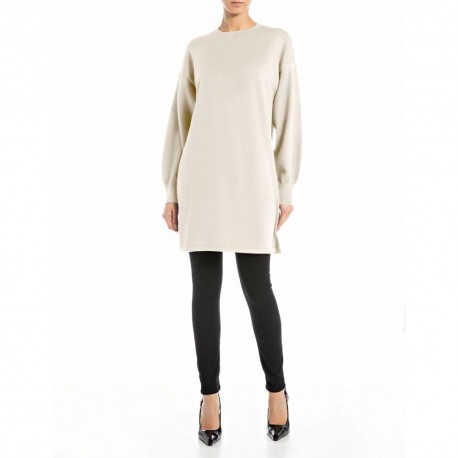 Replay Abito In Maglia Maniche Lunghe Girocollo Burro Donna