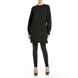 Replay Abito In Maglia Maniche Lunghe Girocollo Nero Donna