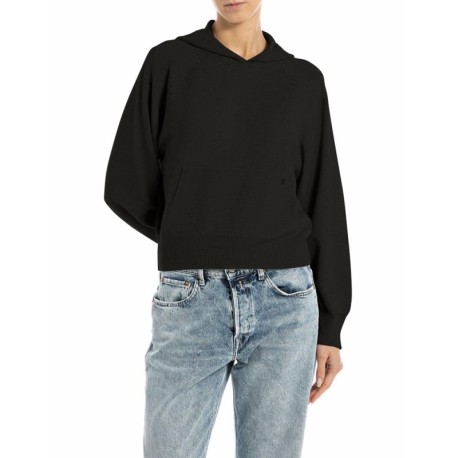 Replay Felpa Con Cappuccio Nero Donna