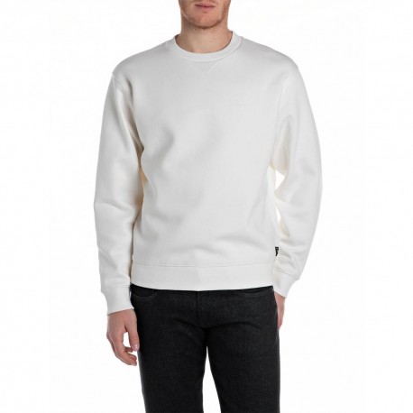 Replay Felpa Girocollo Logo Bianco  Uomo
