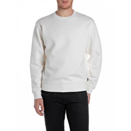 Replay Felpa Girocollo Logo Bianco  Uomo