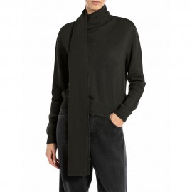 Replay Maglia Maniche Lunghe Collo Sciarpa Nero Donna
