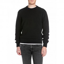 Replay Maglia Maniche Lunghe Coste Girocollo Nero Uomo