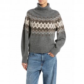 Replay Maglia Maniche Lunghe Dolcevita Grigio Donna