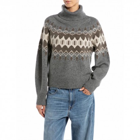 Replay Maglia Maniche Lunghe Dolcevita Grigio Donna