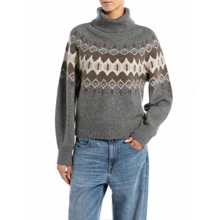 Replay Maglia Maniche Lunghe Dolcevita Grigio Donna
