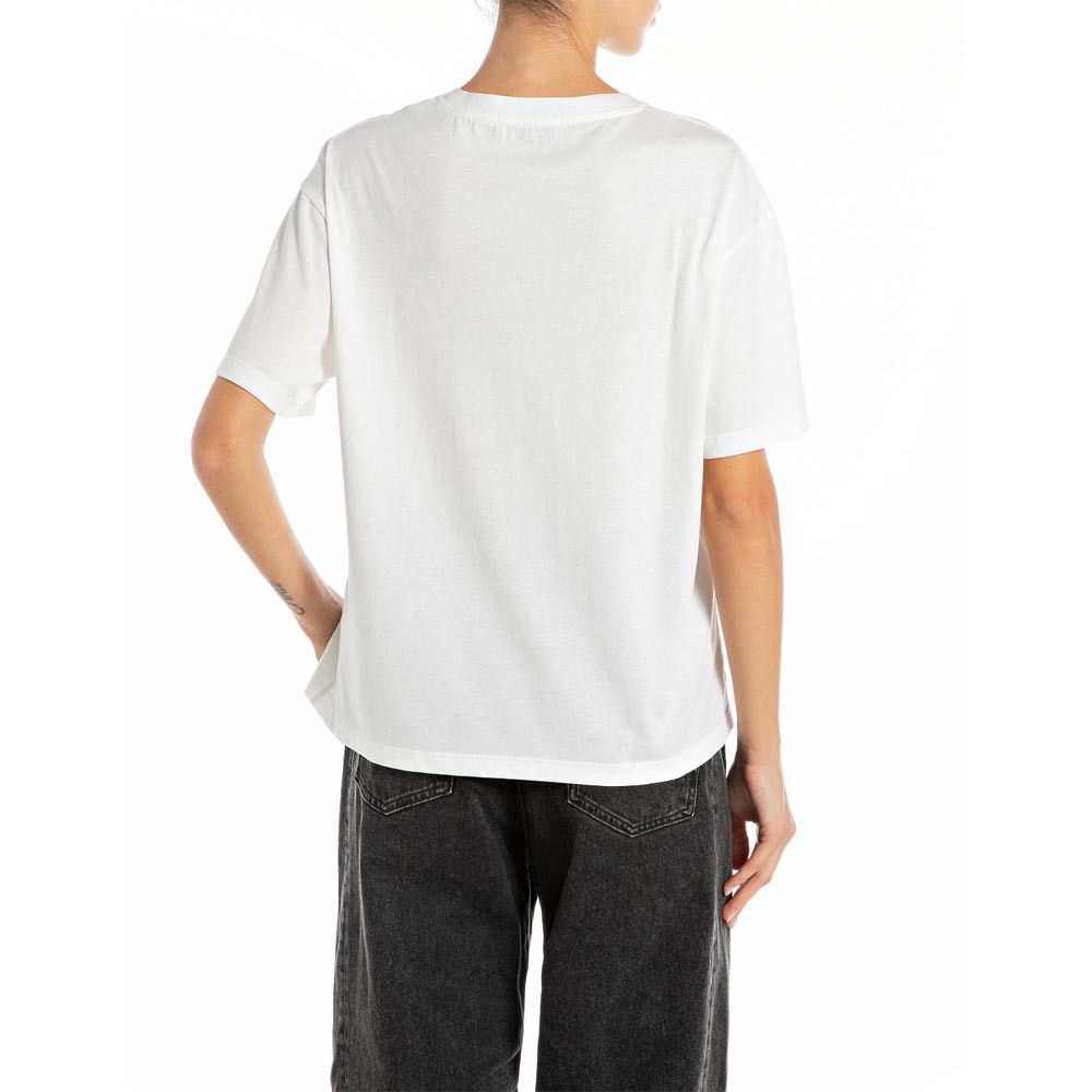 T-Shirt Donna Replay In Cotone Supima Piece Dyed, Qualità Alta Con Etichetta Rosa