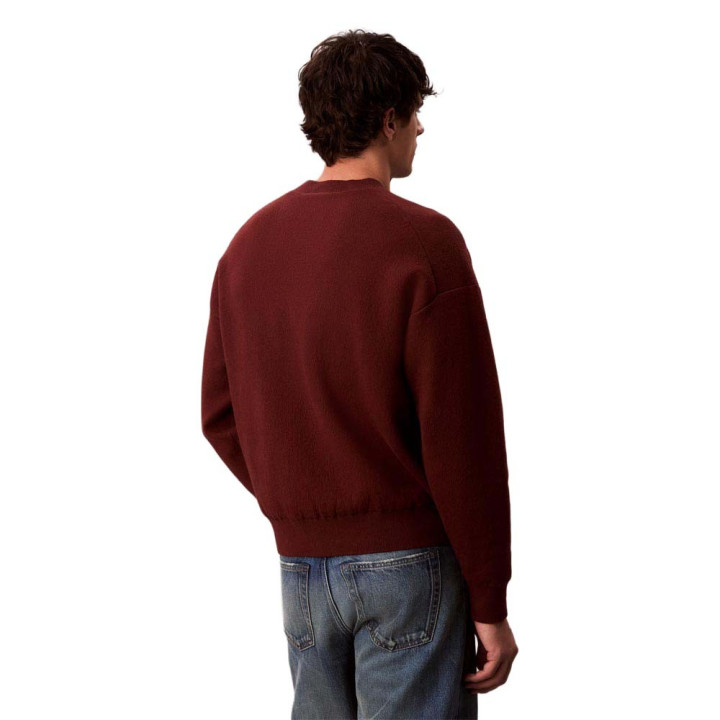 Calvin Klein Maglia Maniche Lunghe Cotton Cashmere 3D Logo Bordeaux Uomo