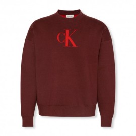 Calvin Klein Maglia Maniche Lunghe Cotton Cashmere 3D Logo Bordeaux Uomo