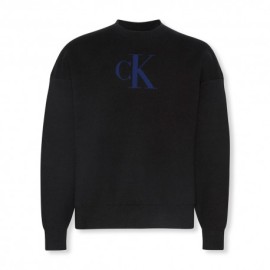Calvin Klein Maglia Maniche Lunghe Cotton Cashmere 3D Logo Nero Uomo