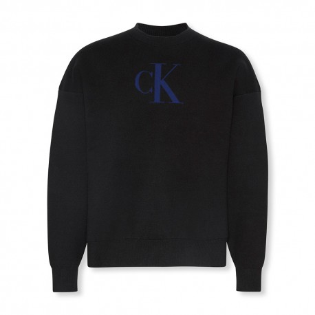 Calvin Klein Maglia Maniche Lunghe Cotton Cashmere 3D Logo Nero Uomo