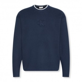 Calvin Klein Maglia Maniche Lunghe Girocollo Embossed Logo Blu Uomo
