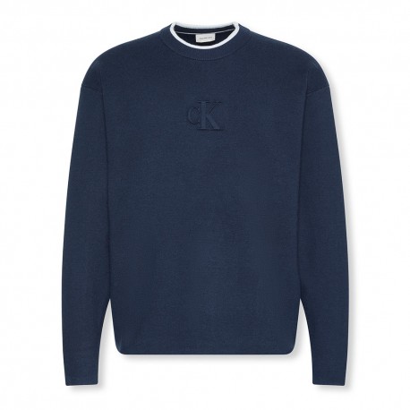 Calvin Klein Maglia Maniche Lunghe Girocollo Embossed Logo Blu Uomo