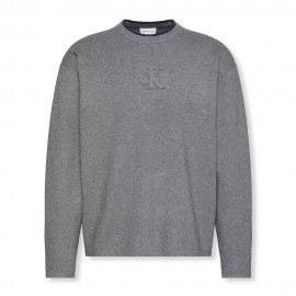 Calvin Klein Maglia Maniche Lunghe Girocollo Embossed Logo Grigio Uomo