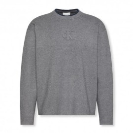 Calvin Klein Maglia Maniche Lunghe Girocollo Embossed Logo Grigio Uomo