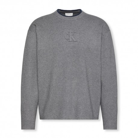 Calvin Klein Maglia Maniche Lunghe Girocollo Embossed Logo Grigio Uomo