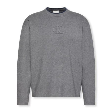 Calvin Klein Maglia Maniche Lunghe Girocollo Embossed Logo Grigio Uomo
