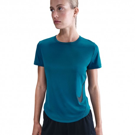 Nike T-Shirt Running Tempo Swoosh Run Verde Abyss Nero Donna