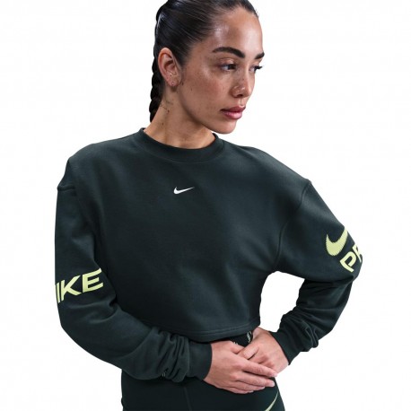 Nike Pro Felpa Palestra Girocollo Verde Donna