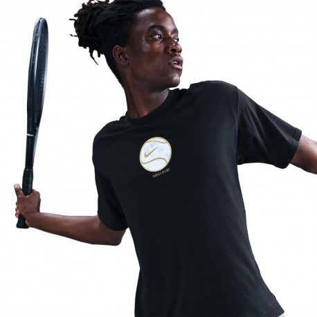 Nike Court T-Shirt Tennis Cotton M90 Masters Nero Uomo