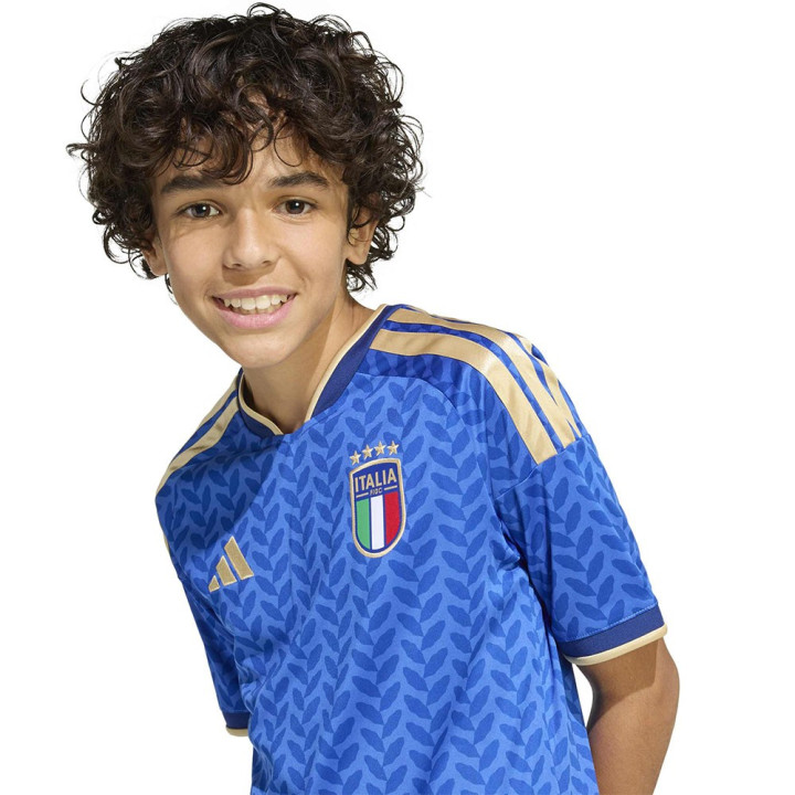 Adidas Maglia Maniche Corte Home Italia Blu Bambino