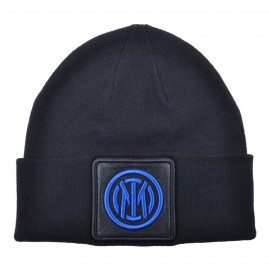Imma Cuffia Inter Liscia Patch Pelle Ricamo Nero Azzurro Uomo