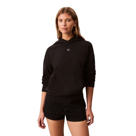 Calvin Klein Felpa Con Cappuccio Logo Piccolo Nero Donna