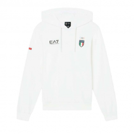 Ea7 Emporio Armani Team Italia Bianco - Felpa Con Cappuccio Uomo