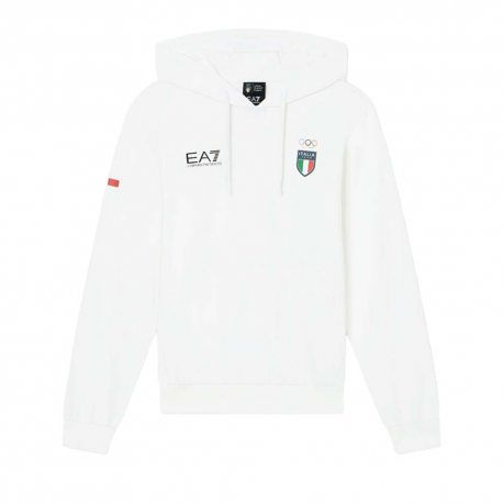 Ea7 Emporio Armani Team Italia Bianco - Felpa Con Cappuccio Uomo