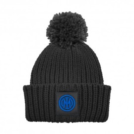 Imma Cuffia Inter Ponpon Patch Pelle Nero Azzurro