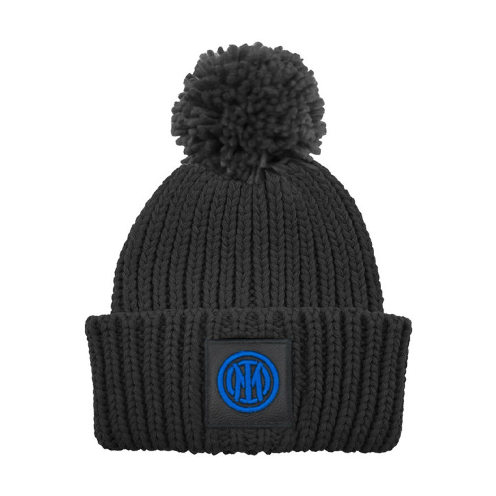 Imma Cuffia Inter Ponpon Patch Pelle Nero Azzurro
