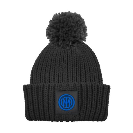 Imma Cuffia Inter Ponpon Patch Pelle Nero Azzurro