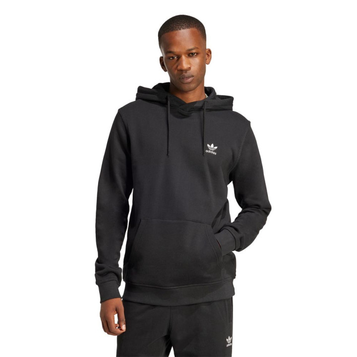 ADIDAS Originals Trefoil Essentials Felpa Con Cappuccio Logo Piccolo Nero Uomo