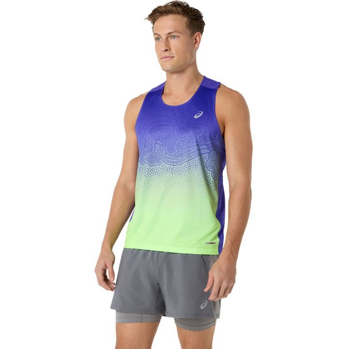 Asics Canotta Running Road Fade Cobalt Burst Illuminate Verde Uomo