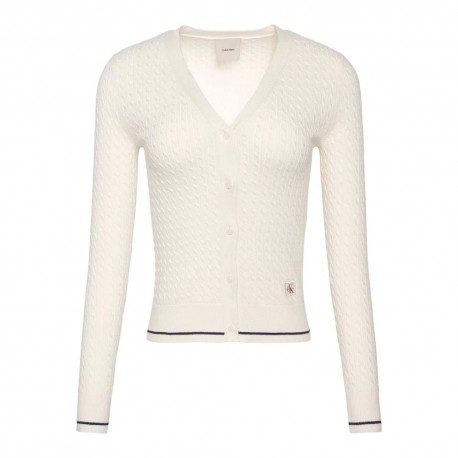 Calvin Klein Cardigan In Maglia Maniche Lunghe Bianco Donna