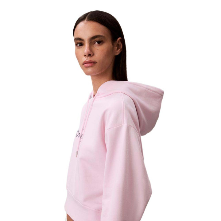 Calvin Klein Felpa Con Cappuccio Crop Logo Rosa Donna