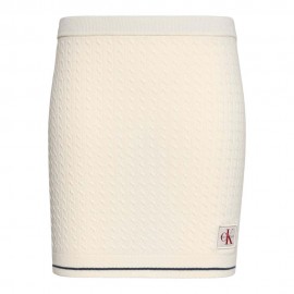 Calvin Klein Gonna In Maglia Maniche Lunghe Microcable Bianco Donna