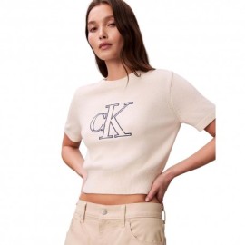 Calvin Klein Maglia Maniche Lunghe Logo Bianco Donna