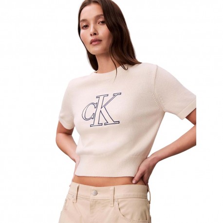 Calvin Klein Maglia Maniche Lunghe Logo Bianco Donna