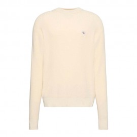 Calvin Klein Maglia Maniche Lunghe Waffle Logo Bianco Uomo