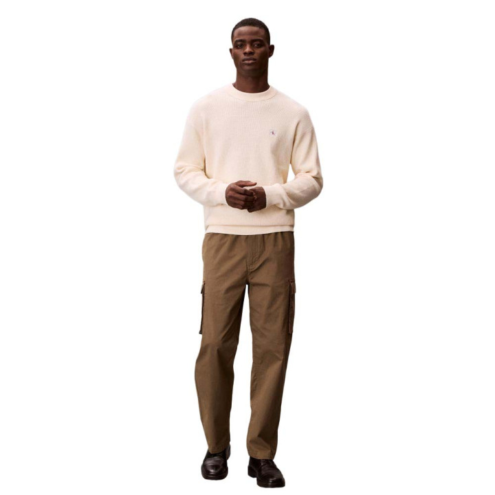 Calvin Klein Maglia Maniche Lunghe Waffle Logo Bianco Uomo
