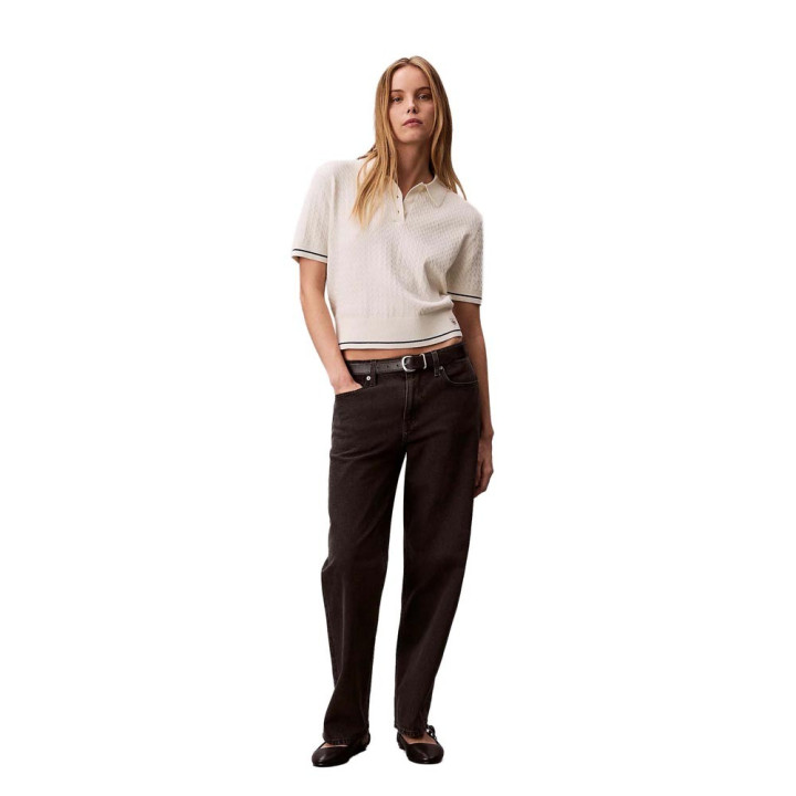 Calvin Klein Polo In Maglia Maniche Lunghe Bianco Donna