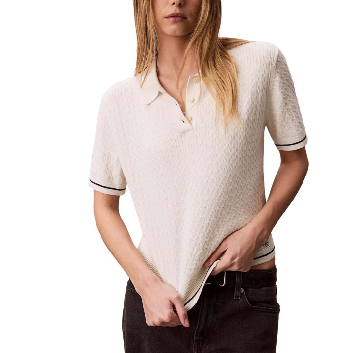Calvin Klein Polo In Maglia Maniche Lunghe Bianco Donna