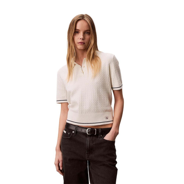 Calvin Klein Polo In Maglia Maniche Lunghe Bianco Donna