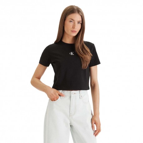 Calvin Klein Cropped T-Shirt Logo Nero Donna